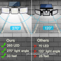 2023 Novo controle remoto 3 cabeças Sensor de movimento solar Luz 1000 lúmens 180 Luz de segurança LED 270 Luzes de parede de inundação de grande angular